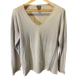 Additions by Chico's Gold Metallic V Neck Long Sleeve Knit Sweater Sz XL